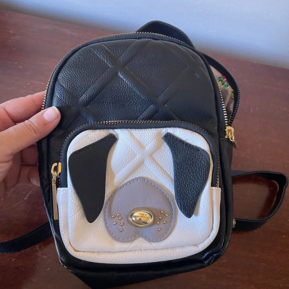 Betsey Johnson Quilted Puppy Dog Mini Backpack | Black & White Kitsch - Picture 12 of 13